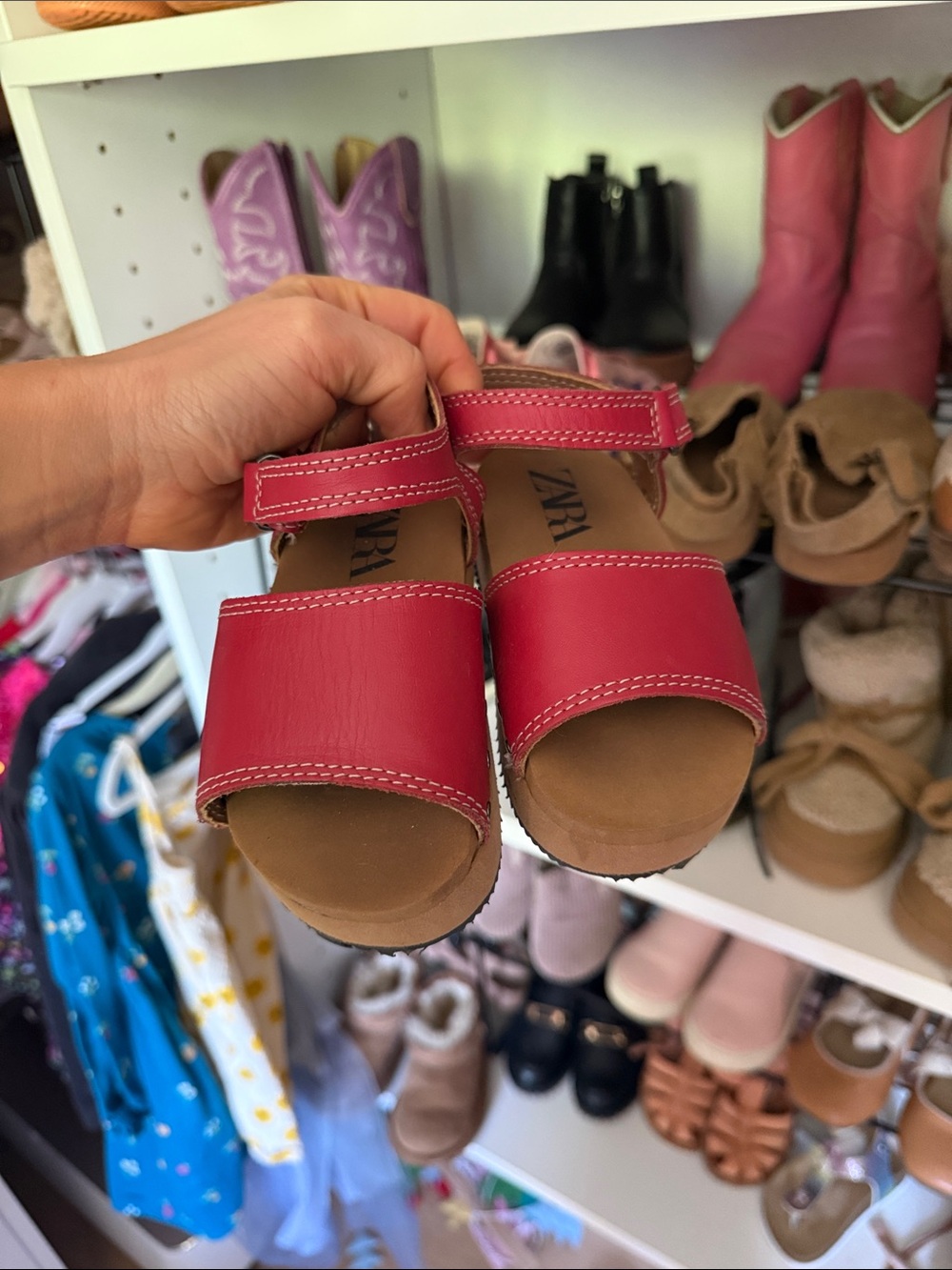 Zara red Girls Open-Toe Sandals with Velcro Strap